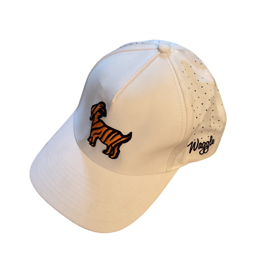 Waggle Golf Tiger Goat Performance Snapback Hat White Perforated Men's Cap